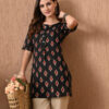 Murlikurti Black Ikat Printed Straight Kurti - Black with Red & Off-White Ikat Print, S