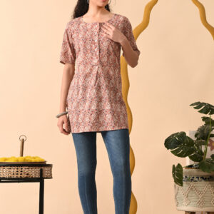 Murlikurti Peach Brown Ethnic Printed Straight Kurti