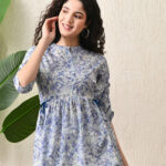 Murlikurti Sky Blue Floral Printed Cotton Short Kurti