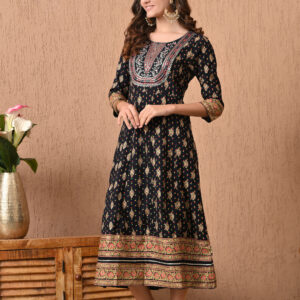 Murlikurti Black Floral Ethnic Printed Anarkali Kurti
