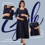 Black Floral & Butti Print Cotton Anarkali Maternity & Feeding Dress