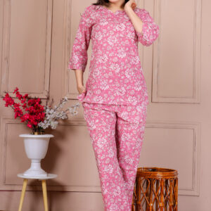 Blush Pink Floral-Print Cotton Tunic and Straight-Leg Pant Set - Blush Pink, S