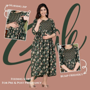 Women's Bottle Green Floral & Leheriya Print Cotton Anarkali Kurta