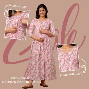 Women's Dusty Rose Floral Cotton Anarkali Dress