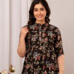 Black Floral Kalamkari Cotton Maternity & Nursing Peplum Top